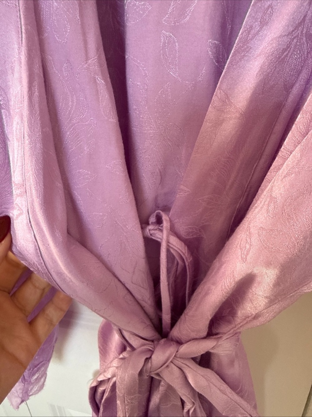 Victoria's Secret Lace Trim Viscose Robe Size M/L Lilac Flowery Pattern Bridal - Picture 10 of 15